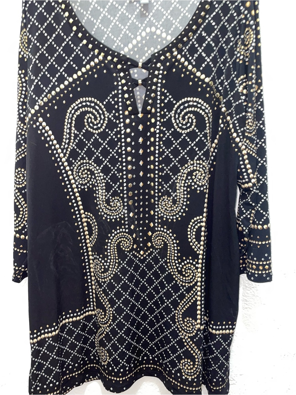 JM Collection Black Tunic Top with Gold Stud Pattern